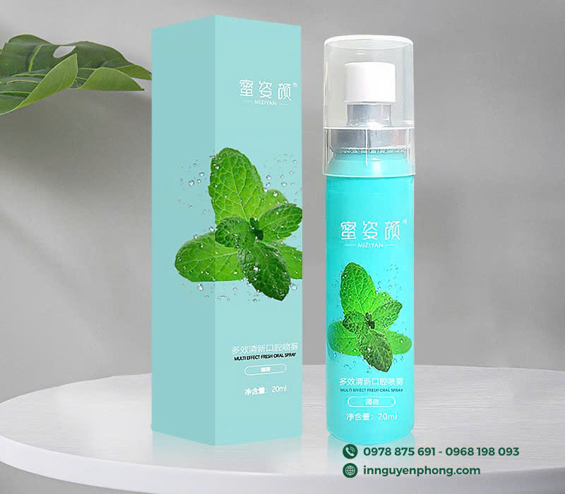 Thiết kế hộp xịt thơm miệng màu trơn đơn giản